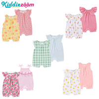 Baju monyet bayi perempuan, Jumpsuit tanpa lengan gaya kasual dengan renda Set dua potong 100% kancing penutupan ukuran 2T untuk musim panas