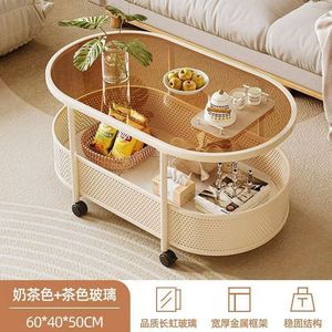 Table basse moderne avec plateau en verre trempé et roulettes, design léger pour petits salons et canapés, chariot de rangement - Product Image 3