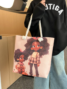 Bolsa Tote de Tecido Oxford Estampada com Padrão de Letras, Tamanho Padrão, 12oz, Reutilizável, Econômica, Sustentável, com Bolso com Zíper - Product Image 2