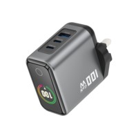 Chargeur mural PD 100W avec prise UK, charge rapide GaN, 2 ports Type-C, 1 port USB-A, avec écran numérique intelligent TFT, adaptateur pour tablette, téléphone, ordinateur portable