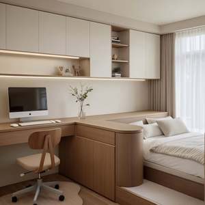 Modern Minimalist Wooden Bedroom Set with Integrated Storage Cabinet Tatami Cabinet Bed <b>Box</b> Desk for Home School Gym Use - Product Image 4