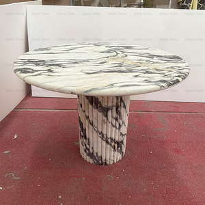 Table à manger ronde en marbre Calacatta Viola personnalisée avec base cannelée pour la maison, l'hôtel et la salle à manger - Product Image 3