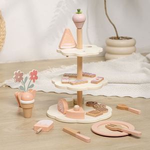 Excellent ensemble de jeu en bois rose pour filles, idéal pour les fêtes de thé et les anniversaires, avec support à desserts - Product Image 6