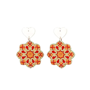 Boucles d'oreilles en forme de cœur, design floral rouge orange, résine acrylique, bijoux à la mode pour femmes, 12 pièces - Product Image 2