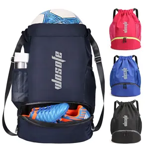 Настраиваемый баскетбольный спортивный мешок с держателем для мяча, обувной отсек, волейбольная Футбольная сумка, легкий рюкзак на шнурке