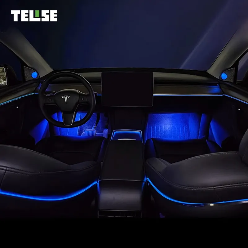 Telise Phụ Kiện Xe Hơi app điều khiển khí quyển RGB 128 màu LED ánh sáng Xe môi trường xung quanh ánh sáng Kit cho Tesla mô hình y 3