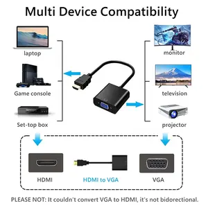 1080P Hdmi Male Naar Vga Female Video Kabel Snoer Adapter Converter Met 3.5Mm Audio Jack Aux Kabel Cord zwart