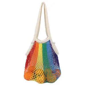 Sopurrrdy Custom Wholesale Mesh Cotton Tote Fishnet Fruits Colorful Foldable Shopping Bag