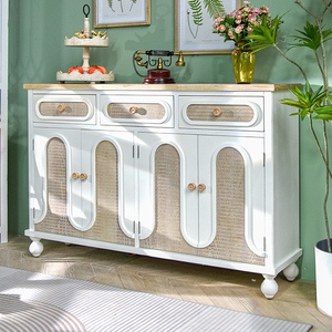 Meuble de rangement moderne style farmhouse blanc en MDF avec placage frêne et cèdre, avec tiroirs, pour extérieur, hôtel et salon - Product Image 4