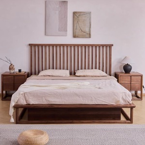 Nueva cama de madera de nogal negro de estilo chino, cama Retro Song <span class=keywords><strong>Dynasty</strong></span> Aesthetic1.5 metros de ancho, cama completamente neumática - Product Image 2