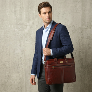 Maletín para Portátil WRIZA de Cuero Genuino Premium, Bolso de Hombro Clásico para Oficina, Diseño Profesional y Duradero - Product Image 4