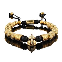 2024 plaqué or hommes Bracelets en acier inoxydable bijoux de luxe CZ chevalier casque breloque perlé réglable Bracelet Bracelet hommes