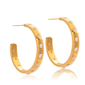 Pendientes de Aro Anchos de Acero Inoxidable con Zirconia y Oro de 18K, Joyería de Lujo Ligero para Mujer, Uso Diario - Product Image 5