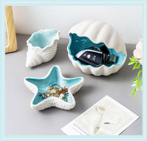 Creativo piatto in ceramica a forma di conchiglia gioielli trucco vassoio portaoggetti Layout desktop casa portico chiave portaoggetti arredamento - Product Image 2