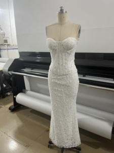 Abito Lungo da Donna Senza Spalline con Motivo Floreale, Stile Sirena, Vita Naturale, Corsetto in Pizzo Bianco per Cocktail <span class=keywords><strong>e</strong></span> Serate Eleganti - Product Image 2