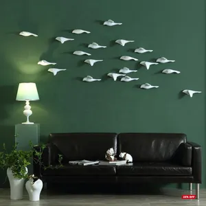 Artisanat mural suspendu, oiseau blanc, céramique, décoration murale, Art de maison, 10 pièces - Product Image 1