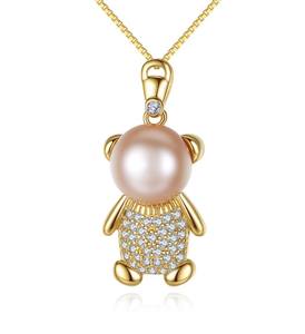 S925 שרשרת זהב מצופה טדי דוב תליון שרשרת - Product Image 1
