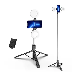 Z6d Selfie Vara 4in 1 Duplo LED Anel Luz Handheld Estabilizador Extensível Rod Tripé Live Streaming Celular Titular Kit