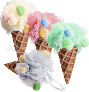 Éponge de bain exfoliante en forme de cornet de glace pour enfants avec cordelette de suspension – Vente en gros OEM - Product Image 1