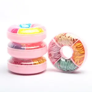 New arrival 200pcs donut box children disposable colorful elastic hair rubber bands for kids baby girls