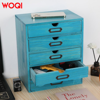 Étagère de rangement artisanale en bois massif de style campagnard WOQI à 5 tiroirs, organisateur de fichiers, design rectangulaire classique pour fournitures de bureau