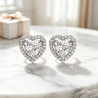 Juego de Joyería de Corazón al por Mayor TX, Aretes y Collar Modernos y Bonitos, Chapados en Rodio, con Circonita Cúbica Brillante, para Mujeres y Niñas