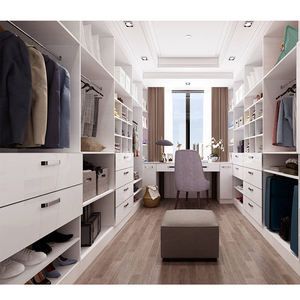 Lusso laminato bianco Walk in armadio Design in legno massello pannello sistema armadio camera da letto guardaroba moderno con toletta - Product Image 1