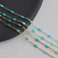 Élégante chaîne trombone 3+1 en or 14K plaqué/argent S925 émaillé bleu menthe/suïssien scintillant pour la création de bijoux permanents DIY