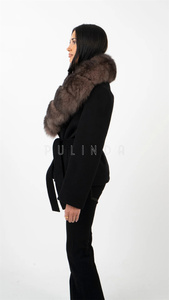 Cappotto <span class=keywords><strong>trench</strong></span> in cashmere da donna con collo in pelliccia di zibellino e volpe, lunghezza corta, colore zibellino - Autunno/Primavera/Inverno - Product Image 3