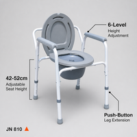 Chaise de toilette médicale pliable compacte avec cadre thermolaqué, accoudoirs rabattables et frein autobloquant, capacité 90 kg