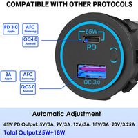 Nouveau design Chargeur rapide PD3.0 pour voiture DC 12V-24V PD 65W Prise de chargeur USB pour voiture, bateau, camping-car, marine