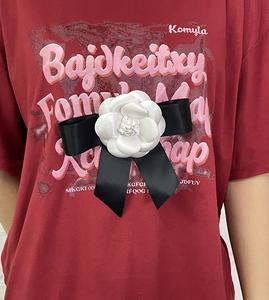 Jennie Jin Zhen Ni stile europeo accessorio per capelli simile disegno camelia fiocco tessuto di seta fermaglio 5cm per feste - Product Image 3