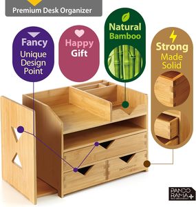 Organisateur de bureau en bambou grand format - Tiroirs A4 et porte-documents réglable, rangement de bureau en bois entièrement assemblé - Product Image 6