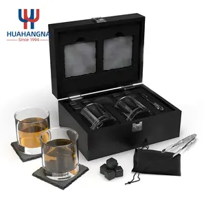 Набор прозрачных очков для виски с логотипом на заказ, 8 камней для виски из гранита, 2 подставки и щипцы в деревянной подарочной коробке