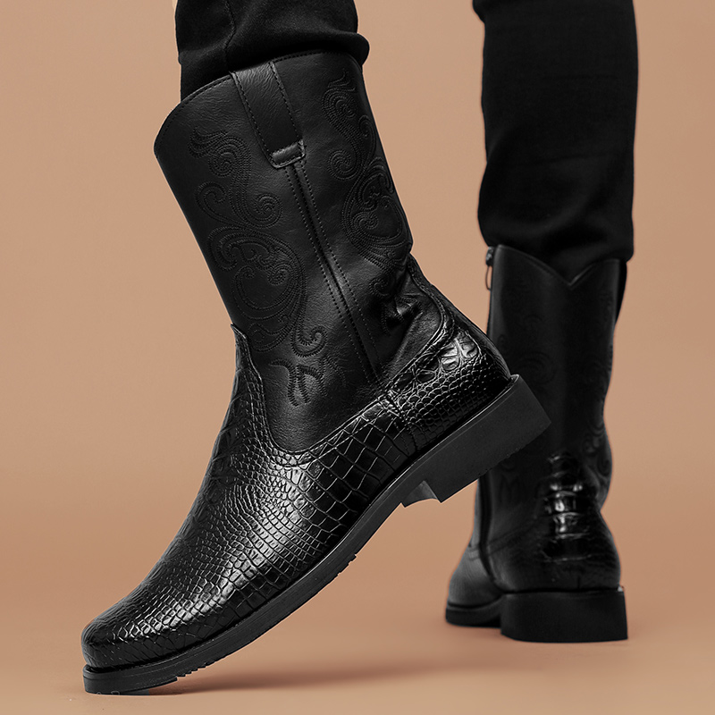 Bottes Cowboy Homme – Cuir Noir – Bout Carré – Qualité Supérieure – Neuves