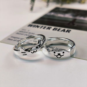 Vente en gros de bagues de couple mignonnes pour chat et chien européens et américains Style personnalisé Paire de bagues réglables mignonnes superposées Bijoux - Product Image 5