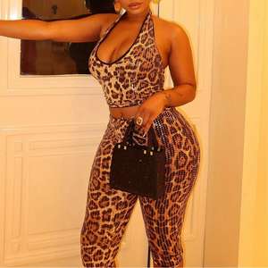 Conjunto Sexy de Dos Piezas con Diseño Chic, Estampado de Leopardo, Lentejuelas, Espalda Descubierta, Corte Ajustado y Pantalones Cortos - Product Image 3