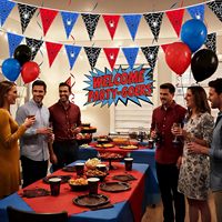Décorations de fête toile d'araignée, guirlande de fanions triangulaires pour anniversaire et baby shower (rouge, bleu, noir)