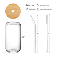 Verres à boire en forme de canette de bière en verre à haute teneur en borosilicate Tasses à boire de thé soda au whisky avec pailles et couvercles pour l'eau quotidienne