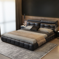 Ensemble de lit de luxe en cuir véritable, style double princesse, moderne, rembourré, avec rangement, pour chambre à coucher