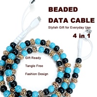 4 dalam 1 Kabel Data USB C Berhias Manik-manik Leopard Turquoise Hadiah Menarik Aksesoris Elektronik