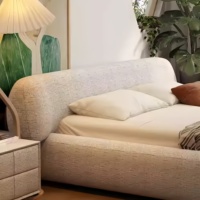 Lits en mousse rembourrés modernes à succès, lits en tissu doux de luxe, cadre de lit en bois de pin Queen King, meubles de chambre à coucher en gros