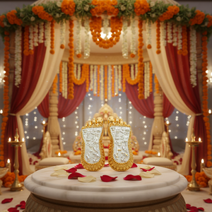 Par de Lakshmi Padukas Premium |   Ídolo Sagrado para el Hogar, Templo, Oficina o Escritorio |   Regalo de Prosperidad, Rituales y Bendiciones - Product Image 2