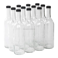 Bouteille de vin de Bordeaux en verre rond de haute qualité 75cl 25oz 750ml, bouteilles de rhum Coquito, de liqueurs et de spiritueux avec bouchons noirs de 28 mm