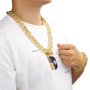Gold Aluminum Chain Necklace And <b>Bracelet</b> <b>Set</b> For Men Women Hip Hop Street Fashion Jewelry Zinc Alloy Trendy Geometric Design - Product Image 3