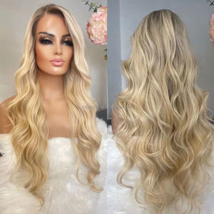 Perruque Lace Front wig naturelle ondulée, cheveux humains sans colle, pre-plucked avec Baby Hair, couleur Blonde ombrée, de haute qualité, Europe - Product Image 5
