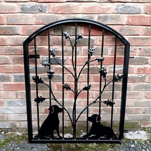 Wrought Iron Finished Exterior <b>Door</b> with Dog Silhouette Design <b>Rustic</b> Metal Entry Gate Decoration - Product Image 1