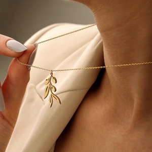 18k Gold Plated Hanging <strong>Olive</strong> Branch <strong>Necklace</strong> <strong>Leaf</strong> Pendant <strong>Necklace</strong> Top Selling Jewelry Gift Wholesale - Product Image 3