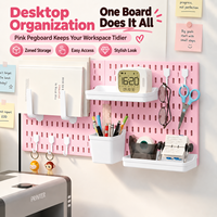 Organisateur de bureau mural en plastique avec panneaux perforés, crochets et paniers pour la maison, le bureau et les fournitures de bureau
