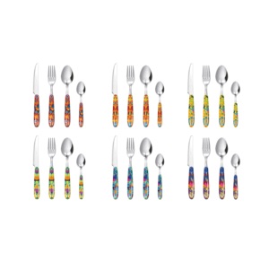 Set di posate Excelsa 24 pezzi, design floreale messicano, coltello, forchetta e cucchiaio in acciaio inossidabile, lavabili in lavastoviglie, manico in resina - Product Image 1